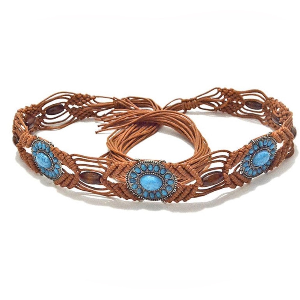Rillen Macrame Belt With Turquoise Stone - Picture 2 of 5